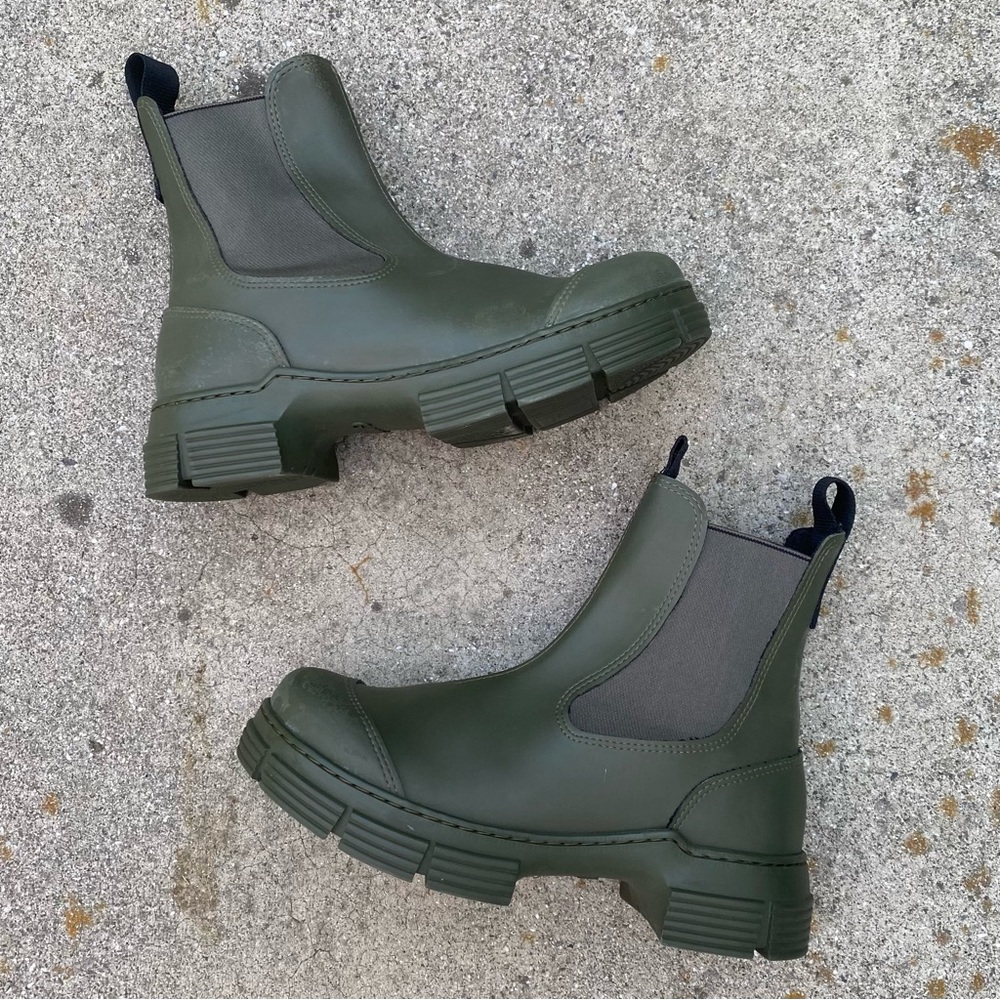Ganni Rubber Green Ankle Boots